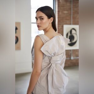 Chloe Beige Rose Vintage Party Top with Bow on Back